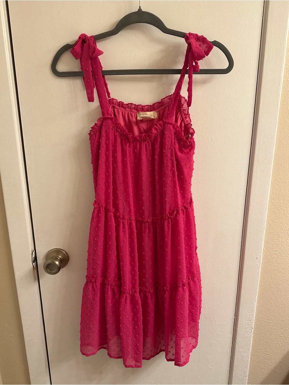 Altar'd State Hot Pink Swiss Dot Tie-Shoulder Sundress